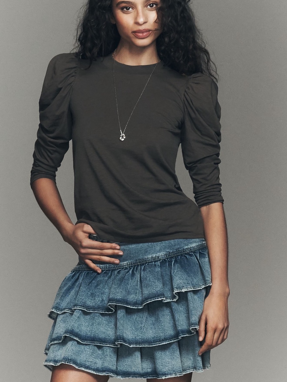 Zeta Puff-Sleeve Blouse Top in Black- Anthropology